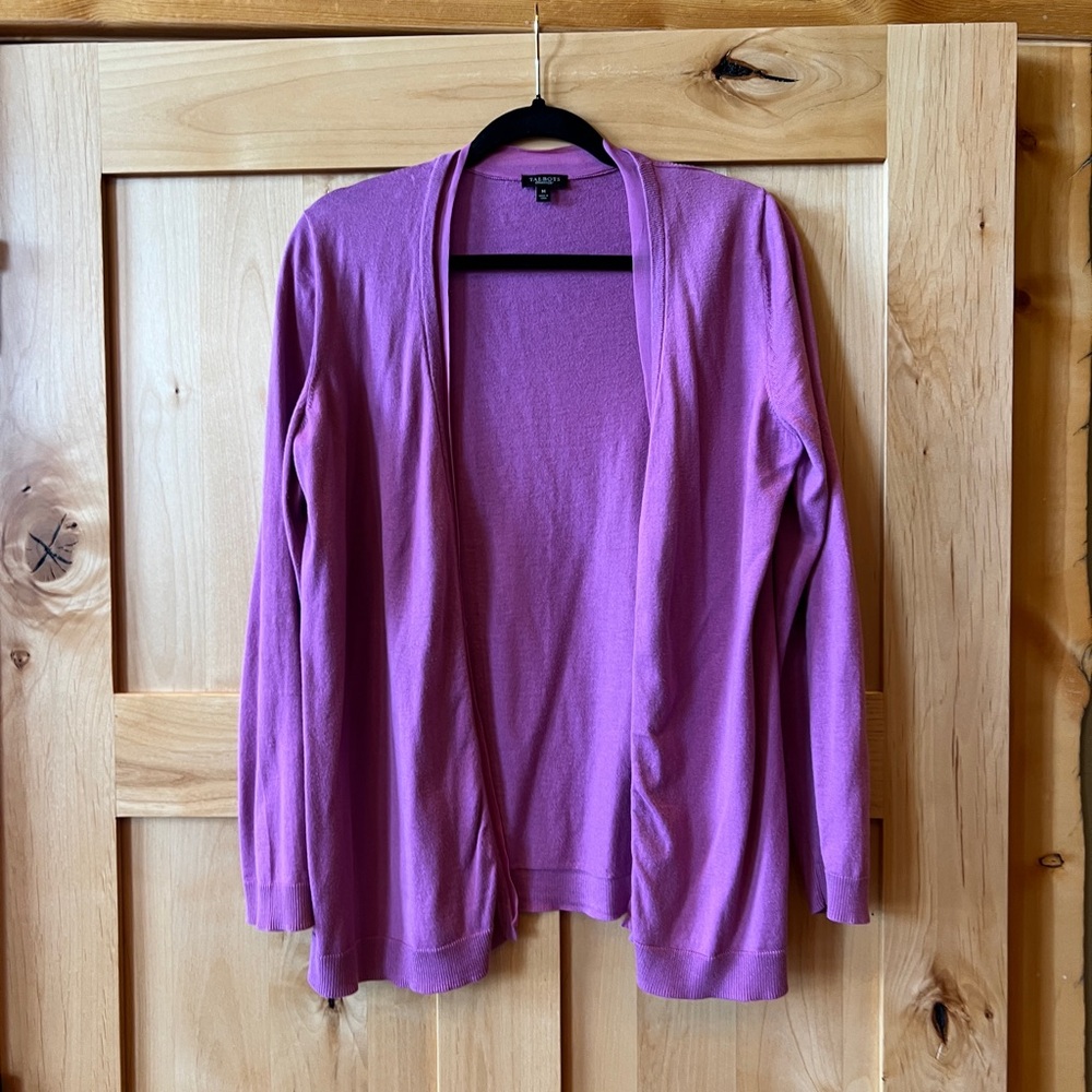 Talbots Cashmere Blend Cardigan with Silk Trim, Size M, Lilac Purple